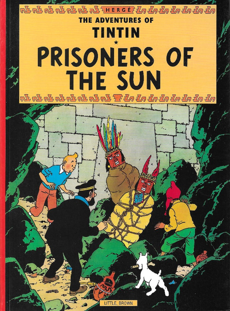 This image is of the cover for a new copy of The Prisoners of the Sun by Hergé. Note: we put each of our Tintin books in a comic bag.