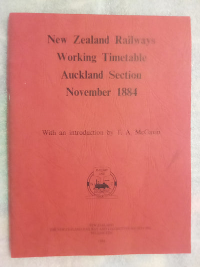 NZR Working Timetable - Auckland Section November 1884 (1984 Reprint)