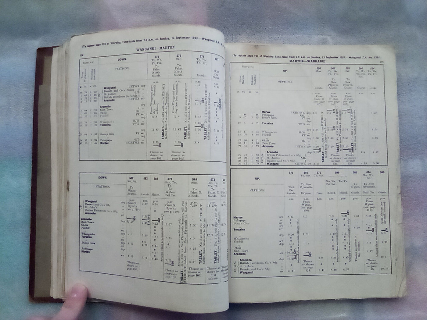 NZR Working Timetable - North Island - Middle District Alterations 1954