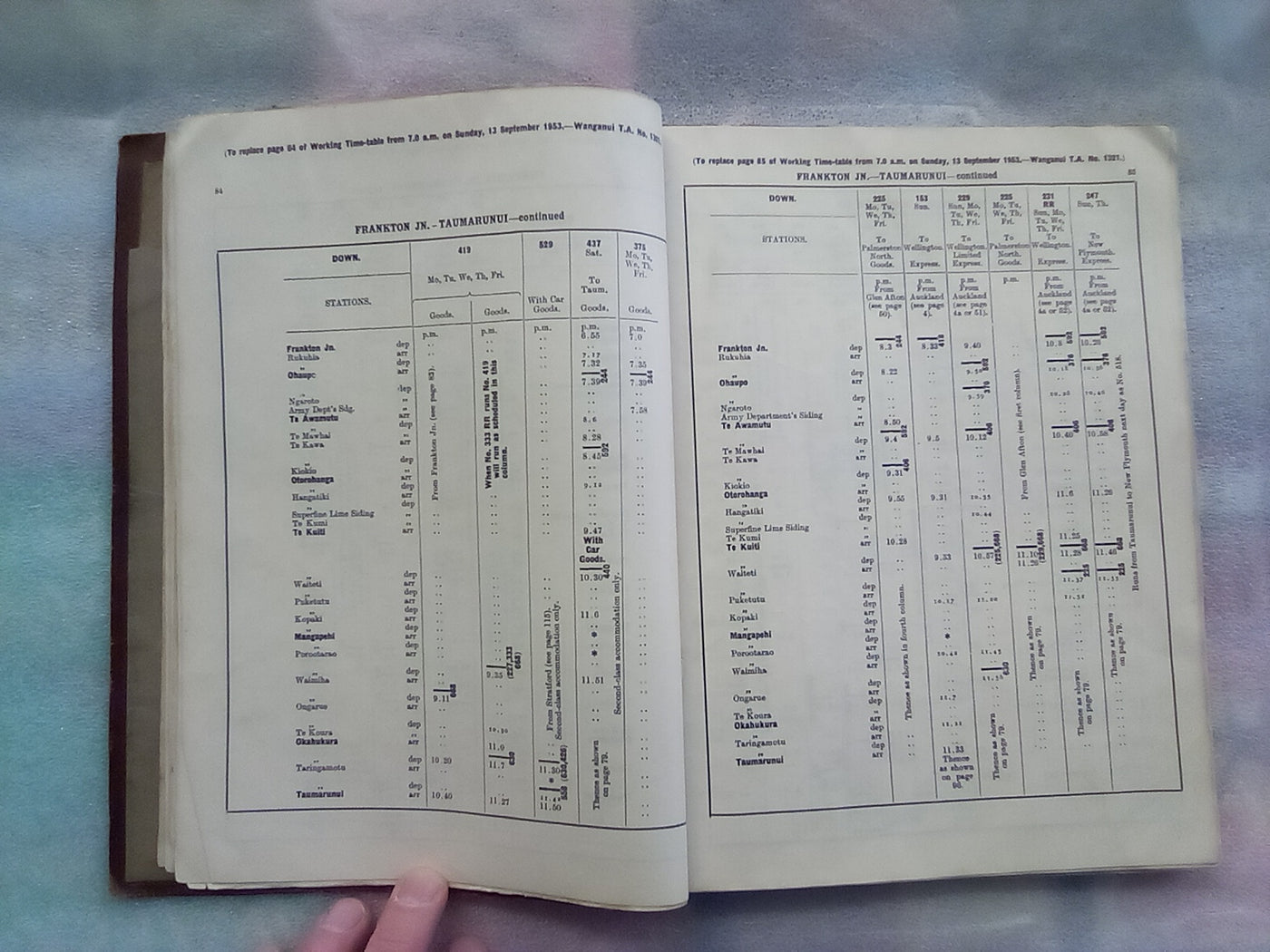 NZR Working Timetable - North Island - Middle District Alterations 1954