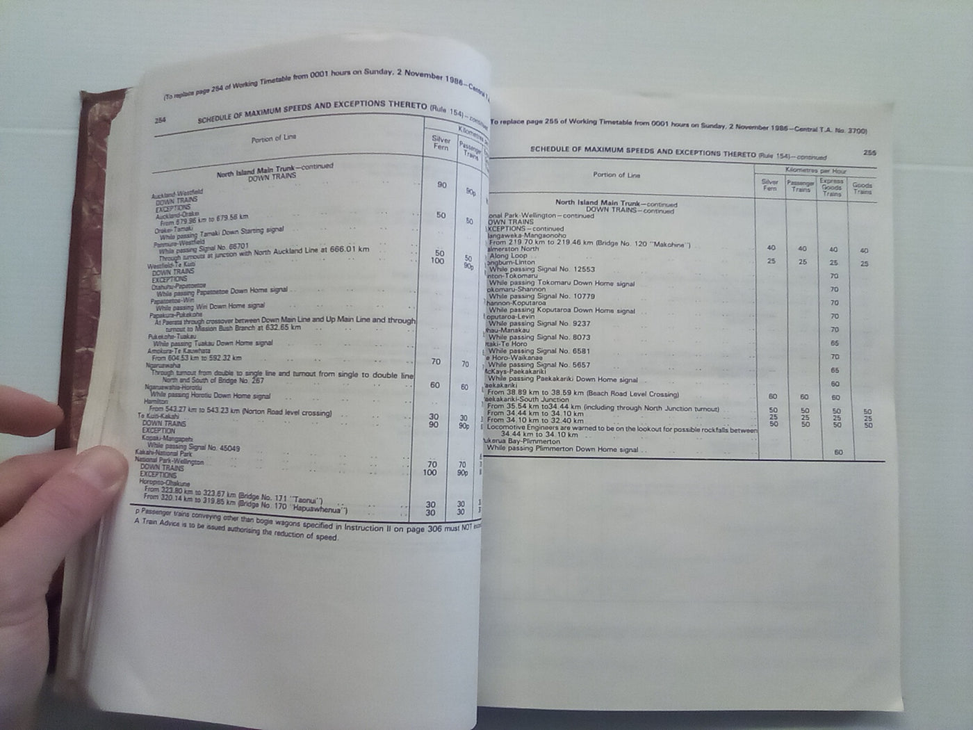 NZR Working Timetable - North Island Main Line & Branches