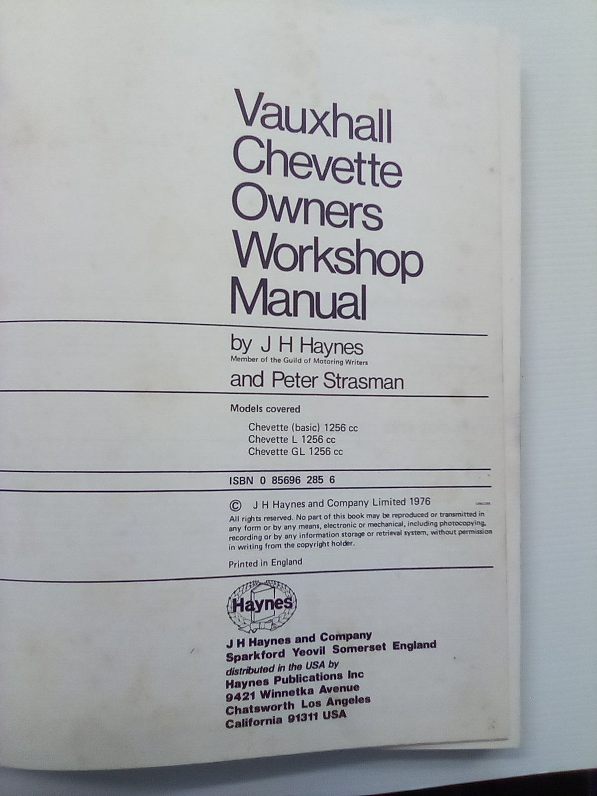 Vauxhall Chevette 1975-76 Haynes Workshop Manual