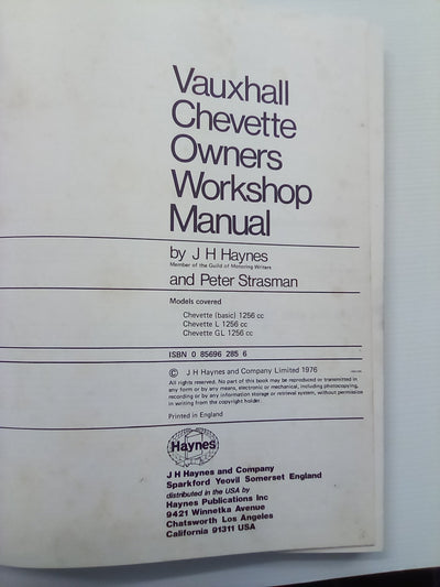 Vauxhall Chevette 1975-76 Haynes Workshop Manual