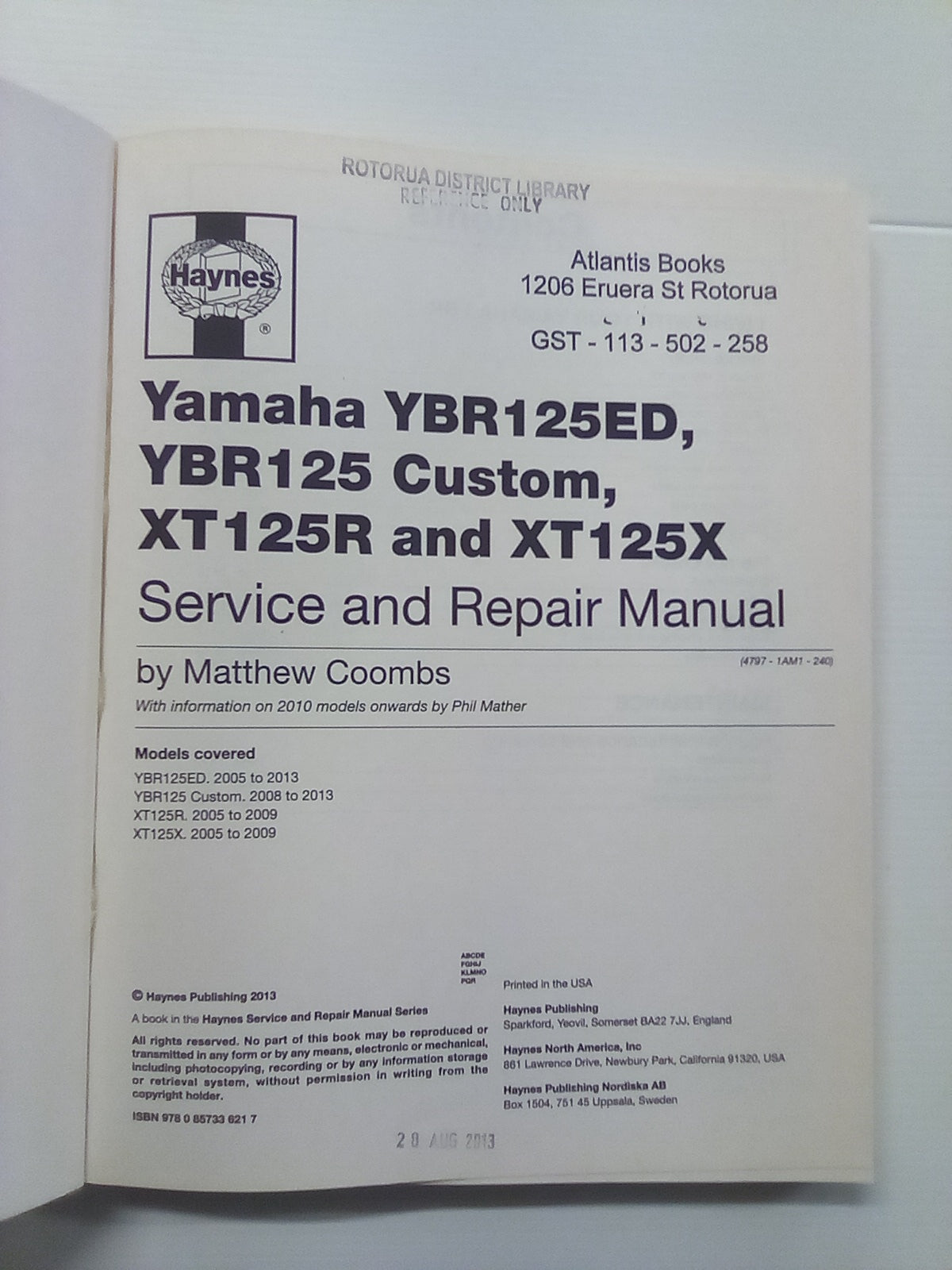 Yamaha YBR125 & Custom 2005-2013 and XT125R/X  2005-2009 Haynes Manual