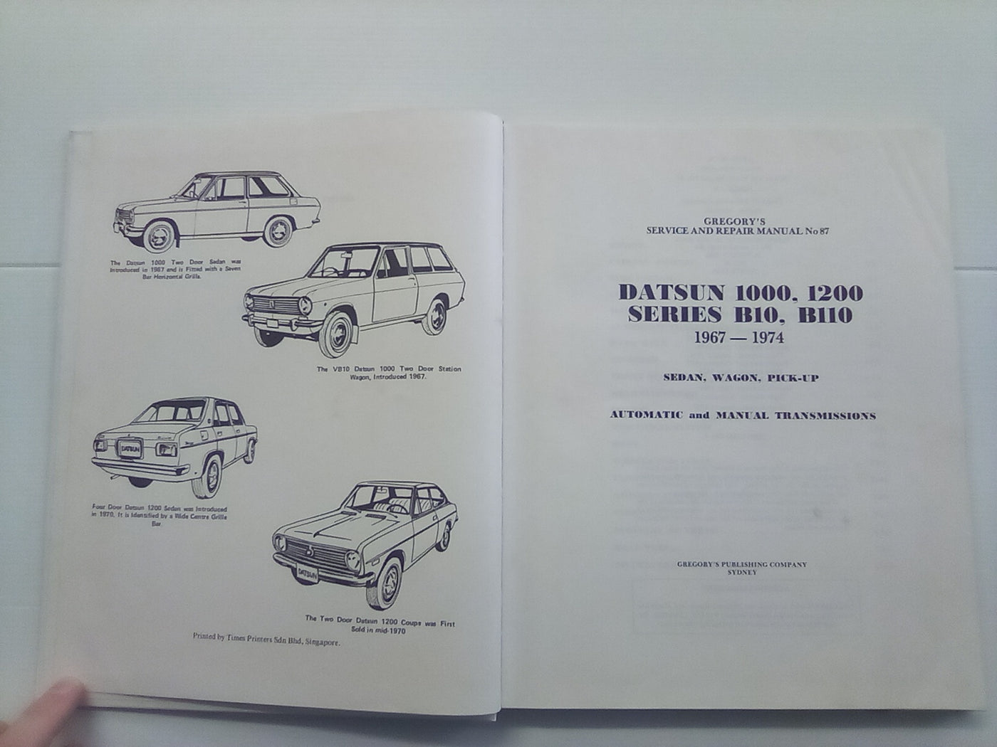 Gregory's Datsun 1000 & 1200 1967-1974 Service & Repair Manual