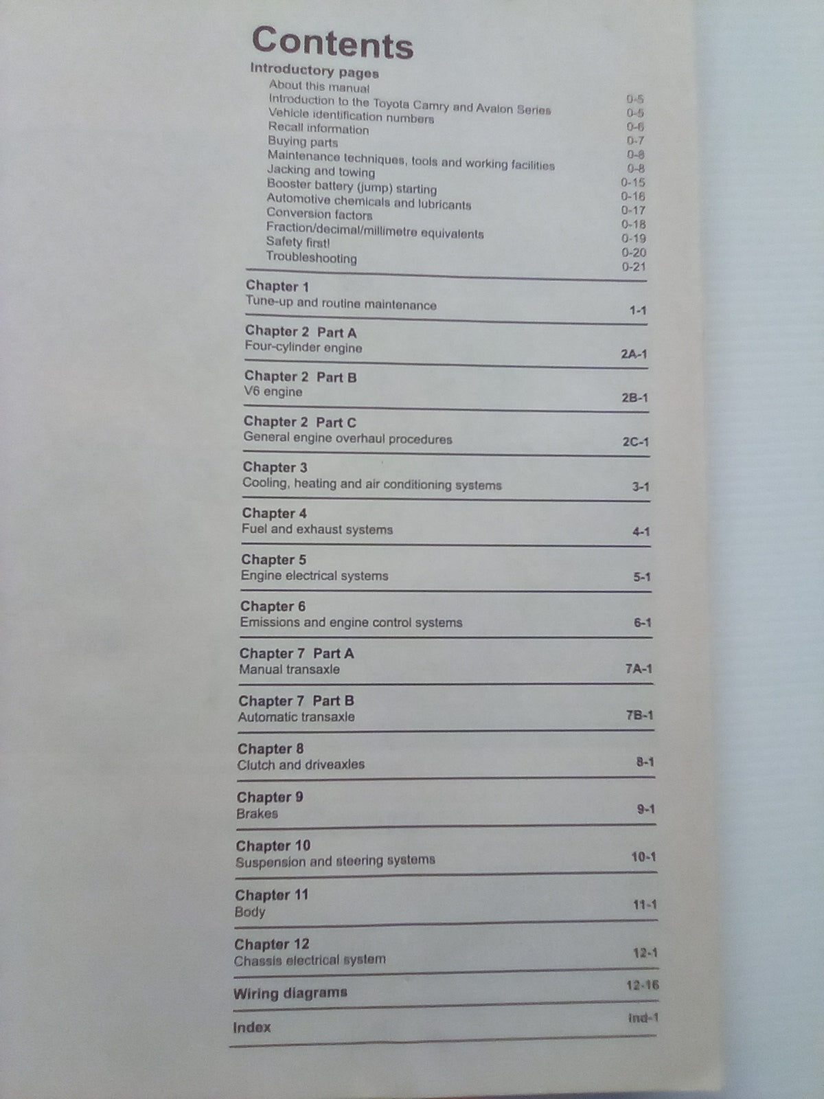 Haynes Toyota Camry & Avalon 2002-2006 Repair Manual