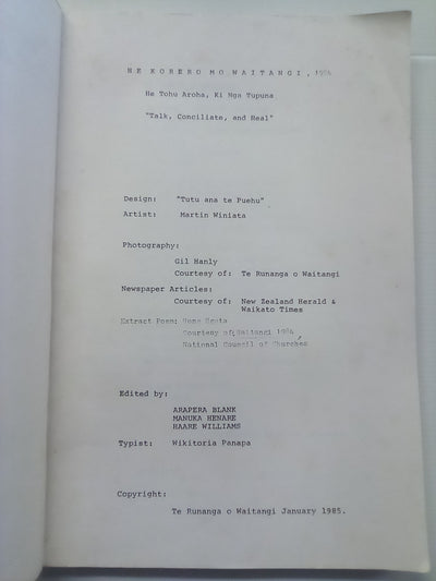 He Korero Mo Waitangi 1984 - He Tohu Aroha, Ki Nga Tupuna
