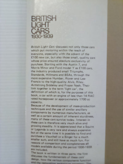 British Light Cars 1930-1939 by Bruce Hudson