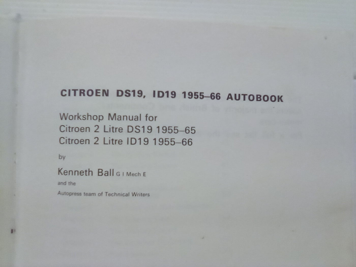 Citroen DS19 & ID19 1955-1966 Workshop Manual