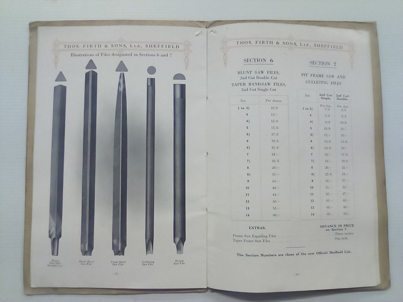 Thomas Firth & Sons (Sheffield) New File Price List (1915)