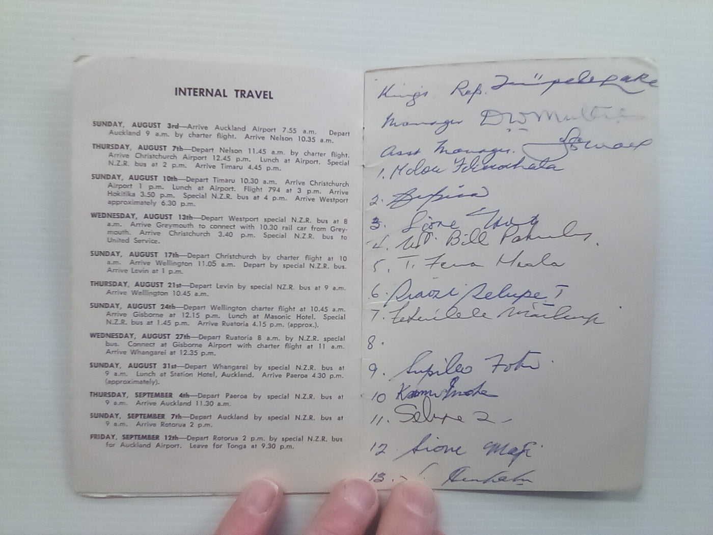 SIGNED 1969 Tongan Rugby Team New Zealand Tour Itinerary