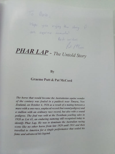 Phar Lap - The Untold Story (SIGNED COPY) by Graeme Putt & Pat McCord