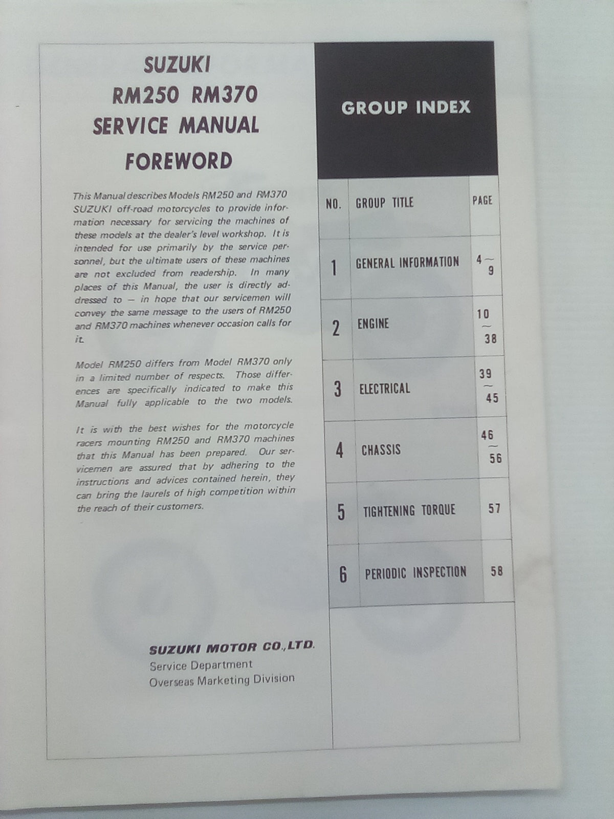 Suzuki RM 250 & RM 370 Factory Service Manual (Published March 1976)