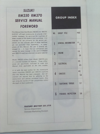 Suzuki RM 250 & RM 370 Factory Service Manual (Published March 1976)