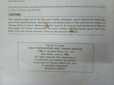 Factory Team Yamaha Race Preparation & Tuning Manual - YZ and IT Models (1982)