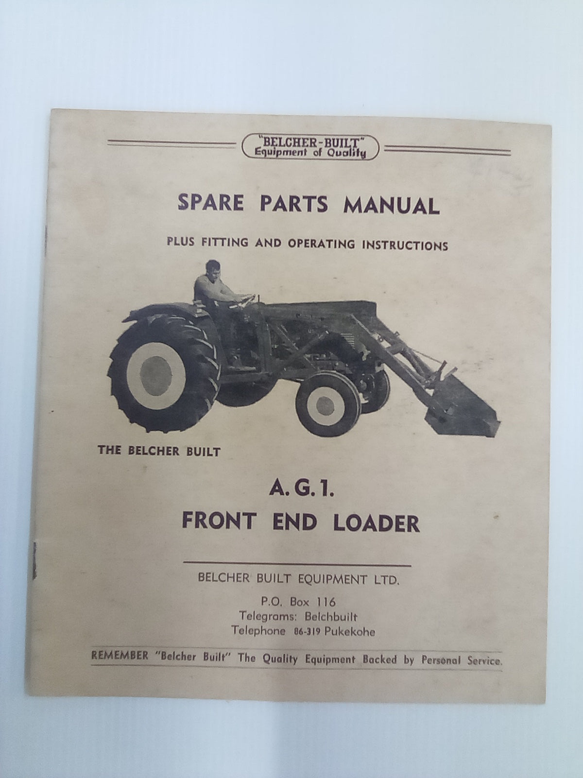 Belcher A.G.1 Front End Loader Spare Parts Manual