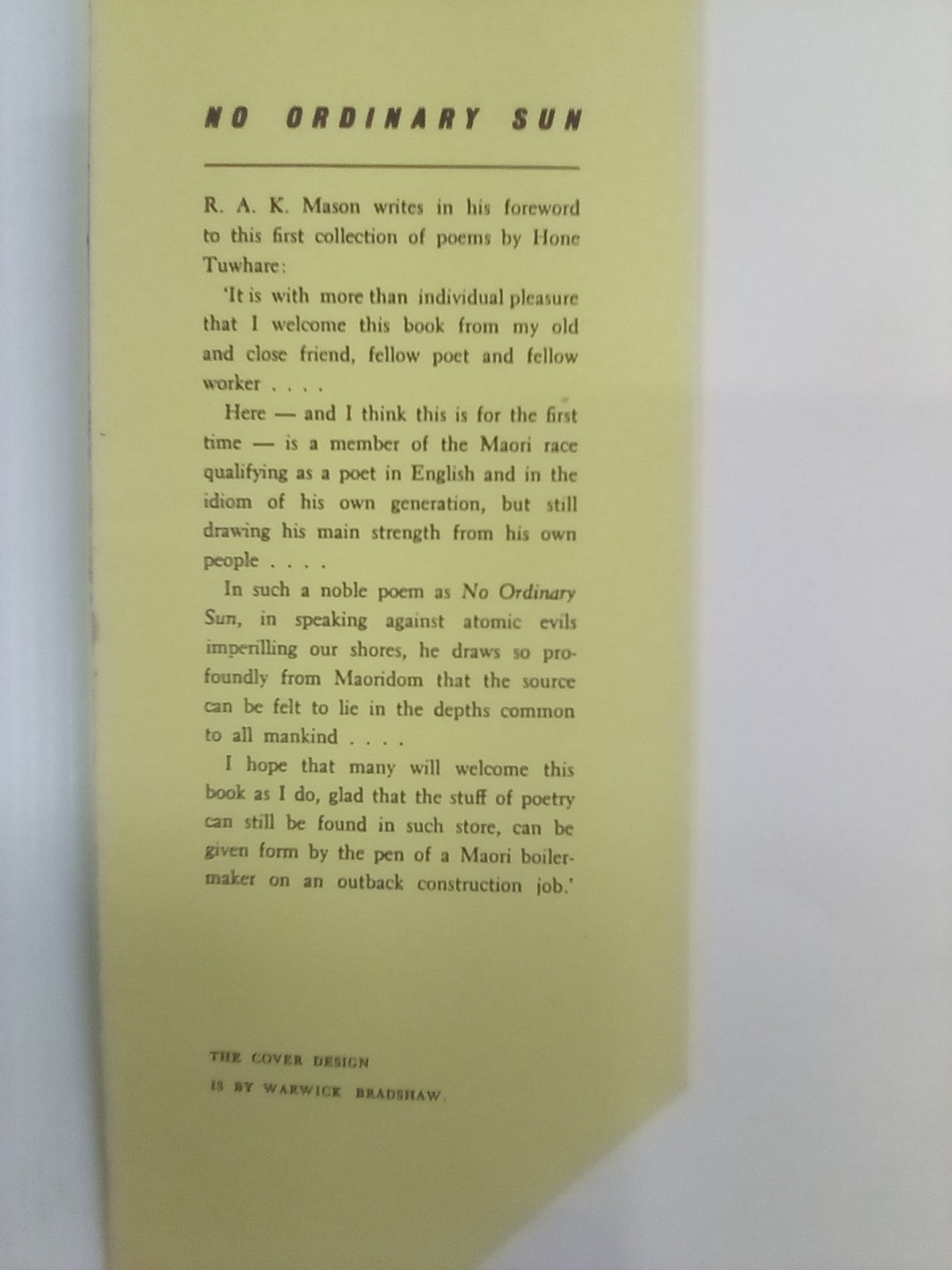 No Ordinary Sun (1965) by Hone Tuwhare