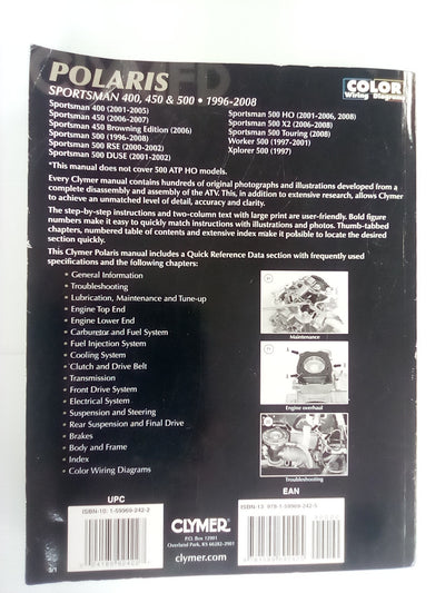 Polaris Sportsman 400, 450, & 500 1996-2008 Clymer Repair Manual