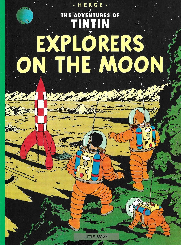 This image is of the cover for a new copy of Explorers on the Moon by Hergé. Note: we put each of our Tintin books in a comic bag.