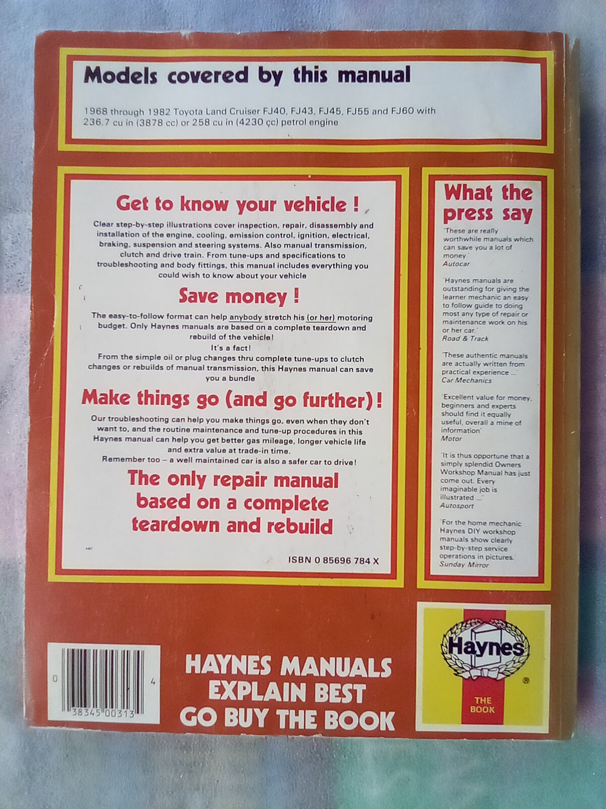 Toyota Land Cruiser Haynes Manual 1968-1982 FJ40,43,45,55 & 60