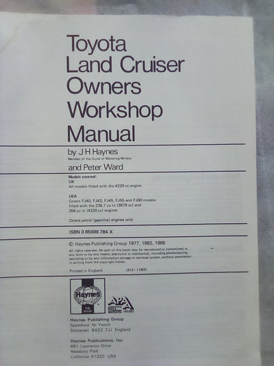 Toyota Land Cruiser Haynes Manual 1968-1982 FJ40,43,45,55 & 60