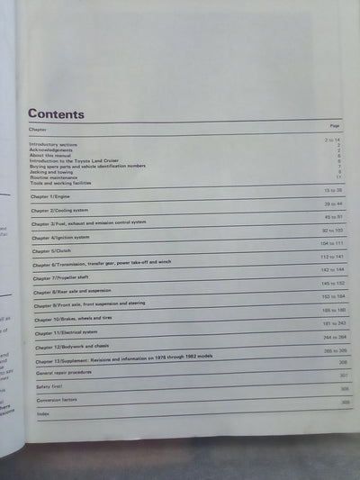 Toyota Land Cruiser Haynes Manual 1968-1982 FJ40,43,45,55 & 60