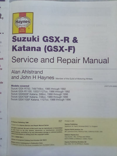 Suzuki GSX-R750 & 1100 '85 TO '92 and GSX600F, 750F, & 1100F '88 to '96 Haynes Manual
