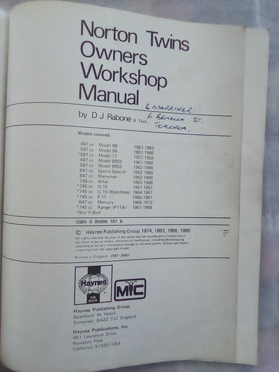 Norton 500, 600, 650, & 750 Twins 1957-1970 Haynes Manual