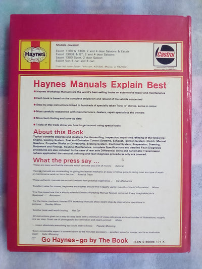 Haynes Ford Escort Workshop Manual 1968 to 1974 (1100 & 1300cc)