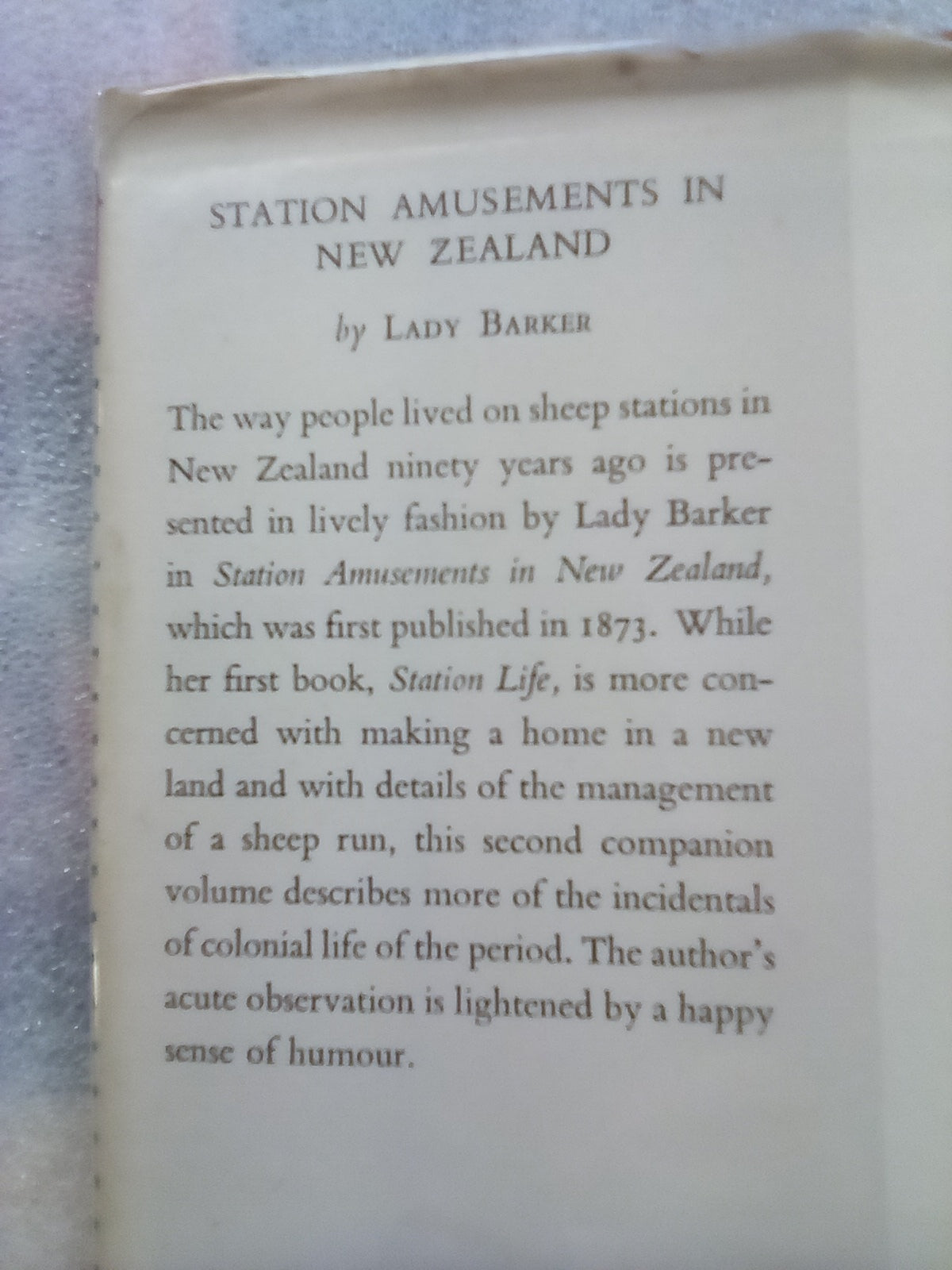 Station Amusements in New Zealand by Lady Barker (1953)