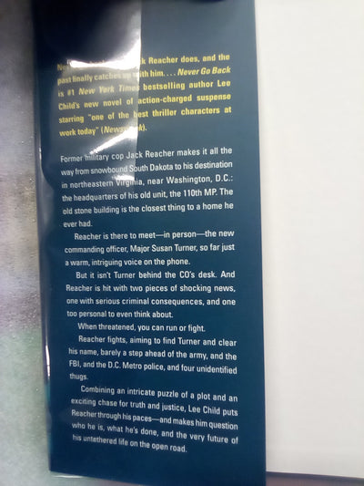 Never Go Back by Lee Child (USA 1st. Edition Hardback)