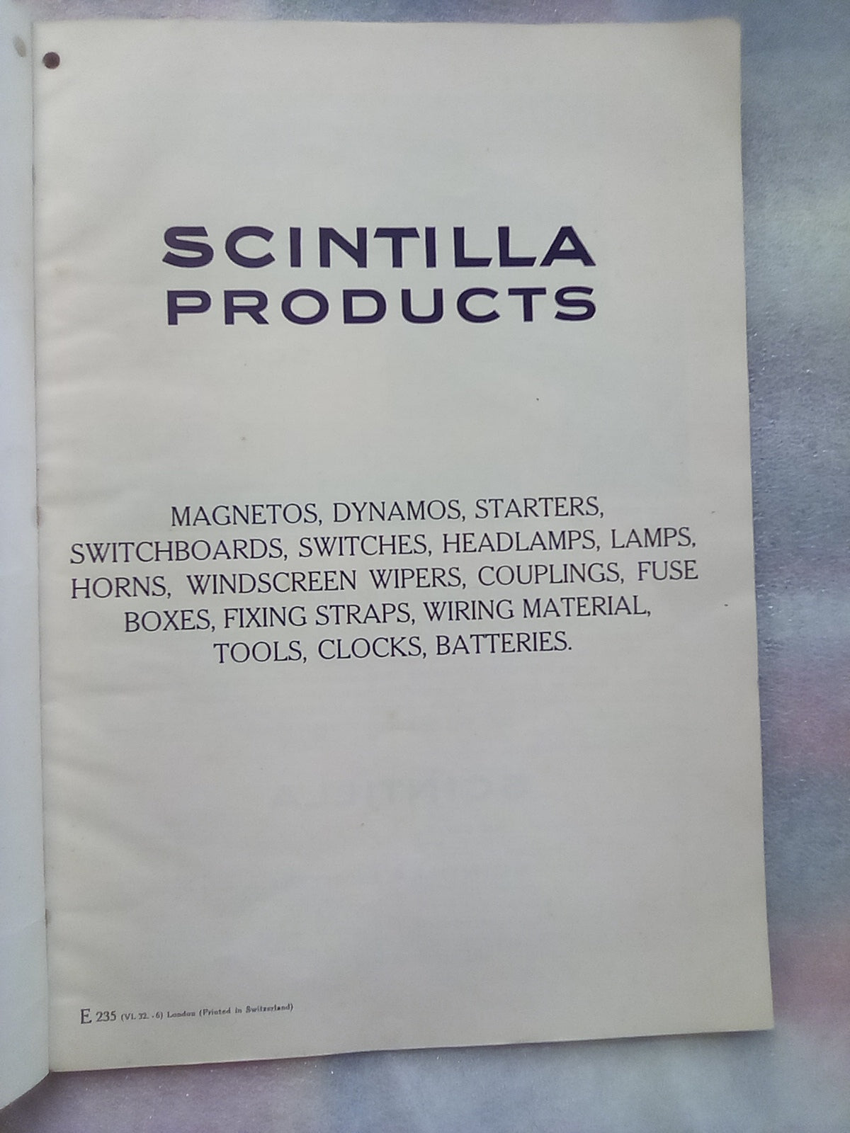 Scintilla Products & Parts Catalogue (Printed in Switzerland)