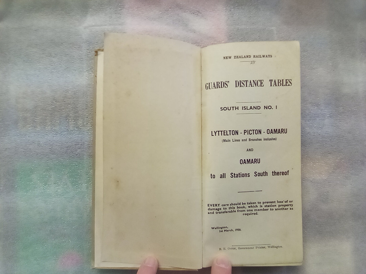 New Zealand Railways Guards Distance Tables South Island Lyttelton - Picton - Oamaru (1950)