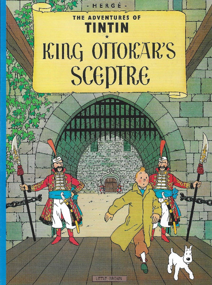 This image is of the cover for a new copy of King Ottokar’s Sceptre by Hergé. Note: we put each of our Tintin books in a comic bag.