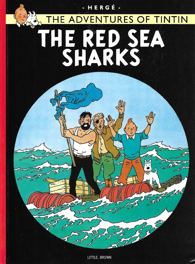 This image is of the cover for a new copy of The Red Sea Sharks by Hergé. Note: we put each of our Tintin books in a comic bag.