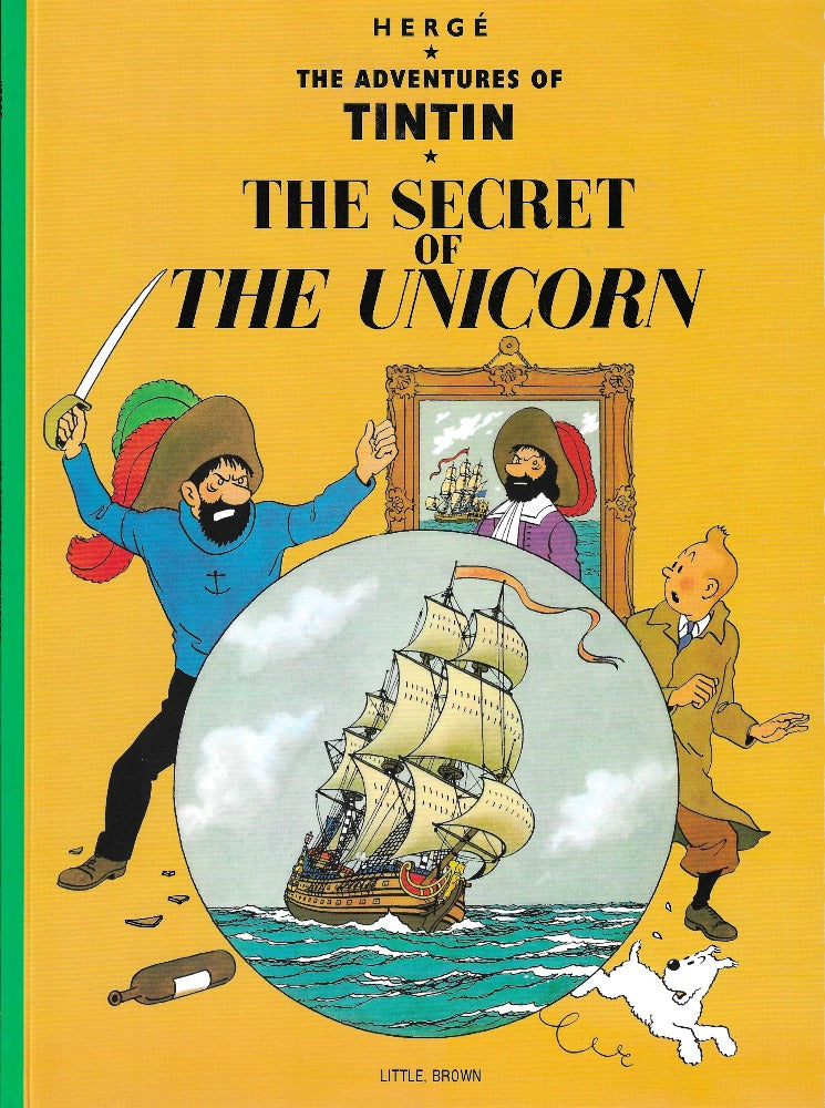 This image is of the cover for a new copy of The Secret of the Unicorn by Hergé. Note: we put each of our Tintin books in a comic bag.